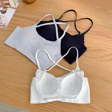 【Fee隔日到貨3色】大U交叉兩種穿法美背細肩小可愛 BRA TOP🔥無鋼圈 含胸墊 冰絲細肩小可愛 背心