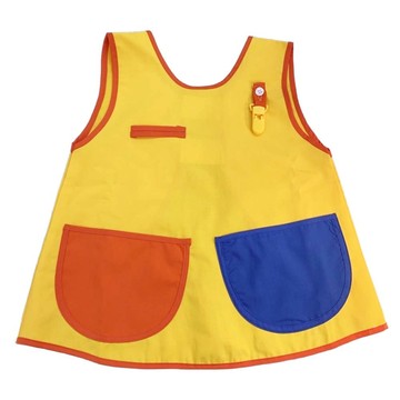 人氣款輕便圍兜 純棉+聚酯纖維  活力黃拼色口袋  1入  1件