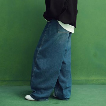 黑喵像素 解構設計彎刀牛仔褲寬松闊腿cleanfit男女同款