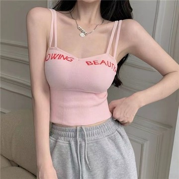 C.shop 小衆設計感 短版無袖 細肩 辣妹 百搭小可愛打底背心抹胸帶胸墊潮流打底衫聚攏內穿外搭上衣小可愛背心女11