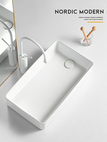 【破損包賠】洗手盆 洗臉盆 陶瓷盆 檯上盆 浴室盆 居家浴室衛生間側邊下水臺上盆家用方形洗手盆陽臺洗衣機左右面排出水加深洗臉盆