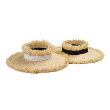 現貨+預購 草帽防曬空頂帽-磨毛邊大簷沙灘防曬女帽子母親節情人節生日禮物2色74bw30【獨家進口】【米蘭精品】