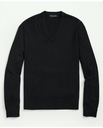 Brooks Brothers Men's Fine Merino Wool V-Neck Sweater | Black | Size Medium