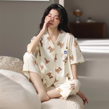 韓版大碼睡衣女夏季寬松短袖純棉可愛卡通休閑寬松薄款開衫家居服