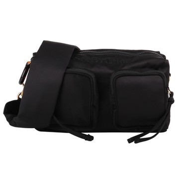 See by Chloe   雙口袋緞面尼龍斜背包/黑色M