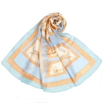 LANVIN浪凡希臘風情印花方型絲巾(水藍)487999