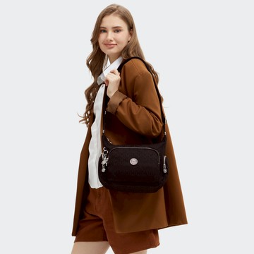 『牛角包』黑色提花輕巧多袋實用側背包-GABB S