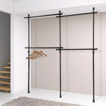 gahwahomesys 霧面 四層 掛衣架 NLB3400BK  黑色  寬度150-240公分 x 高度150-245公分