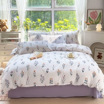 床包被套組(鋪棉兩用被套)-雙人 / 舒柔棉四件式 / 紫薇白茵