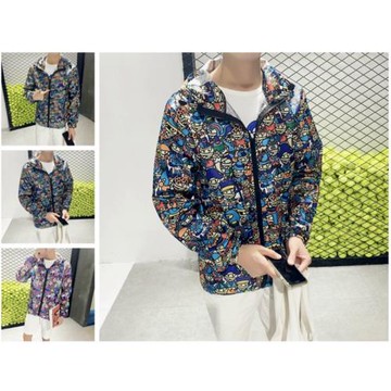 夏季男女日系涂鴉個性風衣原宿薄款連帽外套情侶防曬衣衫沖鋒風衣
