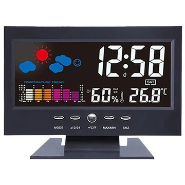 多功能萬年曆氣象時鐘 LED背光 溫度濕度顯示 天氣預報 鬧鐘  黑