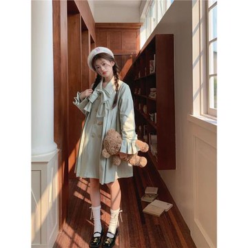 阮阮自制/冷月砂糖2025春秋款原創小眾雙排扣韓系減齡風衣外套女