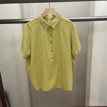 1107 4色棉麻襯衫高貨 2025新款女時尚休閑款顯瘦純色短袖襯衣