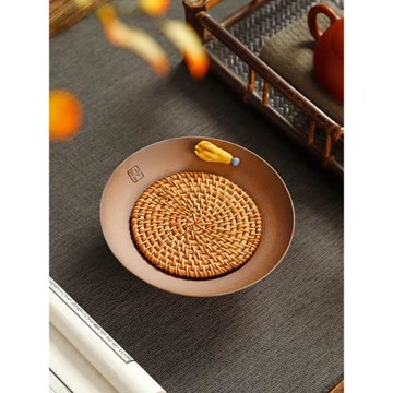 老巖泥粗陶藤墊壺承干泡臺紫砂茶壺底座壺托儲水茶承養壺墊茶托盤