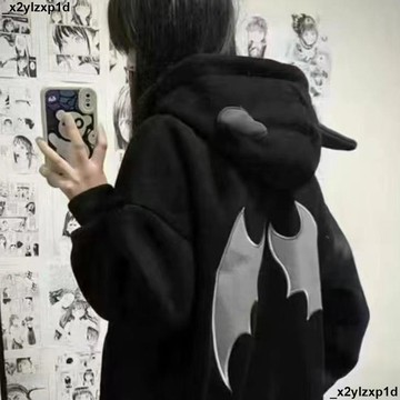 【核心賣點】刷毛外套 連帽外套 韓系上衣 美式復古小惡魔外套 國潮高街惡魔角連帽衛衣 秋冬復古惡魔外套 開衫 上衣 美式