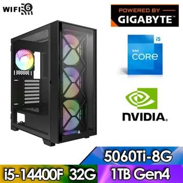 技嘉B760平台【FE2EC6026I】(i5-14400F/32G/1T/RTX5060TI-8G)