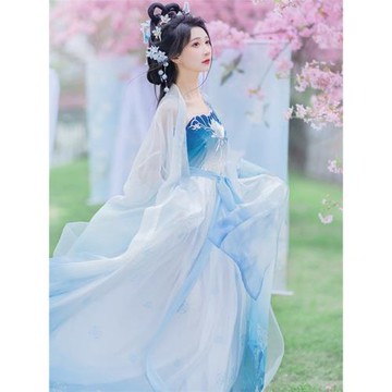 靜夜丨如夢霓裳漢服女訶子裙原創設計大袖衫藍色印染繡花夏季薄款