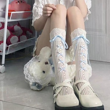 🎀免運臺灣有貨🎀lolita襪子中長款中筒蕾絲小腿襪子公主風顯瘦甜美蝴蝶結蕾絲鏤空
