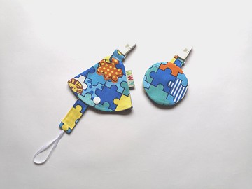 圓形平安袋 奶嘴夾 奶嘴收納袋 組合 拼圖