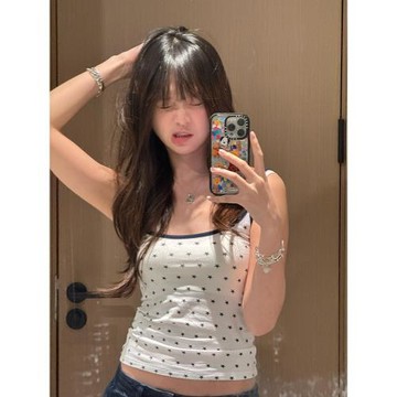 美式復古星星吊帶小背心女夏季撞色小眾辣妹修身內搭外穿短款上衣