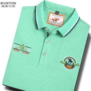 夏季短袖T恤男士翻領T淺綠色POLO衫高端刺繡純棉半袖體恤上衣潮流