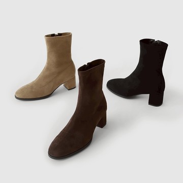 [SAPPUN] Laenne 絨面側拉鍊粗中跟短襪靴 (5cm)