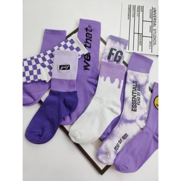 潮流紫色襪子女中筒長襪男漸變扎染字母棉襪運動情侶襪ins網紅款