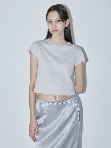 BASIC SHORT SLEEVE CROP T-SHIRT [LIGHT BEIGE]