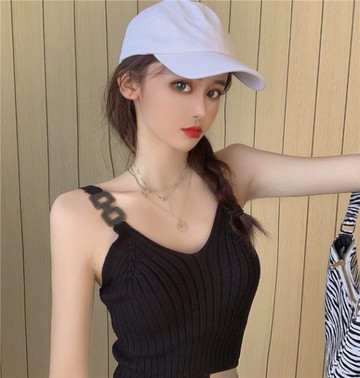 針織羅紋V領銀釦環吊帶小可愛 12110081