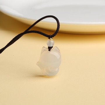 天然粉水晶小狐貍吊墜黃綠紅白玉髓掛件女學生閨蜜簡約項鏈毛衣鏈