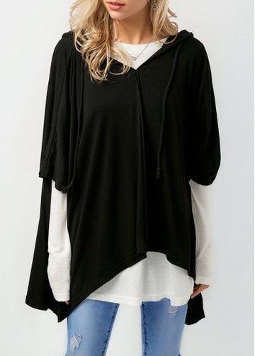T Shirt and Black Asymmetric Hem Hoodie