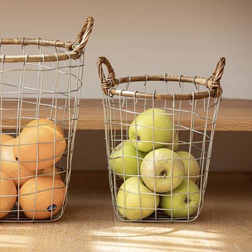 復古鐵藝網格收納籃藤條編織水果面包儲物收納筐純手工手提置物籃