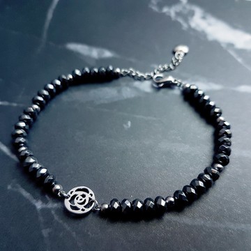 暗夜玫瑰。黑膽石(赤鐵礦)白鋼手鍊