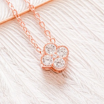 MARIGOLD 美爾朵 幸運守飾 五彩能量鋯石 玫瑰金 幸運草項鍊 925純銀  0.8cm  白色