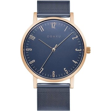 OBAKU 城市探索紳士時尚腕錶-藍鋼X玫瑰金-V248GXVLML-40mm