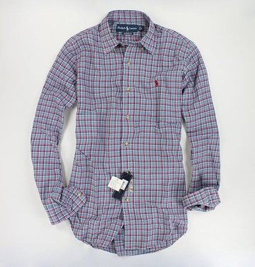 美國百分百【全新真品】Ralph Lauren RL 小紅馬 男衣 舒適棉質 格紋 特色 淺藍 長襯衫 S號