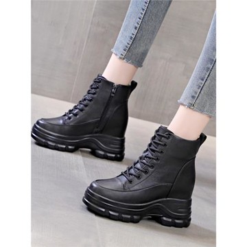 真皮馬丁靴女冬季加絨英倫風內增高小個子顯瘦短靴厚底春秋棉靴子