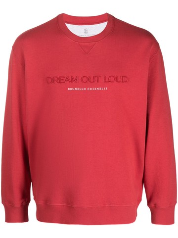 Brunello Cucinelli - logo-print round-neck sweatshirt - men - Cotton/Polyamide - M - Red