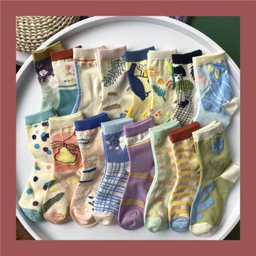 插畫襪子女中筒襪卡通涂鴉ins潮 秋冬季日系可愛滑板復古街頭長襪