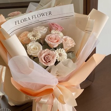 情人節花束【Flora Flower】永生花韓系花束-奶油蜜橘