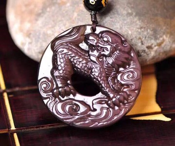 天然彩眼款黑曜石麒麟吊墜項鏈 男女款麒麟項鏈項墜 辟邪保平安1入