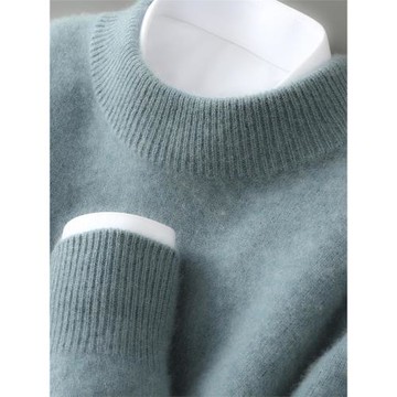 冬季羊絨衫半高領純色套頭男士毛衣寬松加厚羊毛商務休閑針織打底