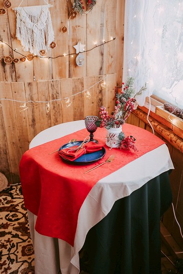 紅色提花桌布家居裝飾 - 聖誕桌布新年裝飾