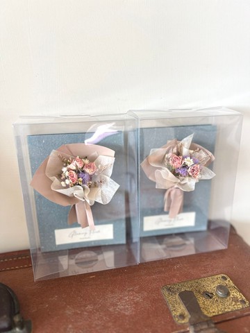 迷你乾燥花束心意卡・霧粉淺藍