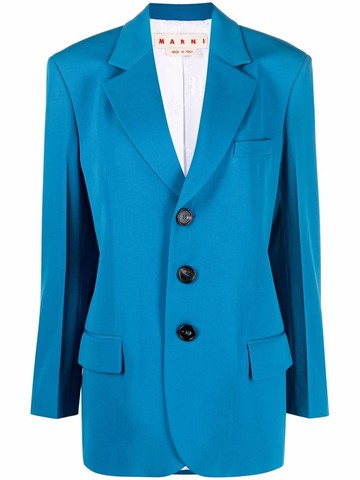 Marni - notched-lapel single-breasted blazer - women - Virgin Wool/Viscose - 40 - Blue