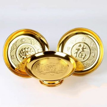 佛具K金電鍍合金蓮花果盤佛堂家用財神仙家招財水果碟福字供盤