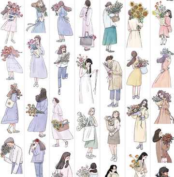 有花 塩顏少女繪畫 PET 和紙膠帶 10米卷