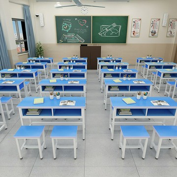 學生課桌雙層帶抽屜輔導班單人雙人書桌定 制簡約會議培訓課桌椅[DD100109]