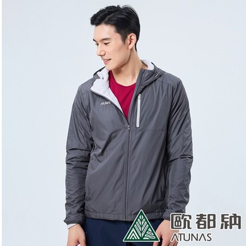 【ATUNAS 歐都納】男款石墨烯微暖輕量連帽外套A1GA2315M灰黑/抗靜電/防潑水/休閒旅遊/換季穿搭/大尺碼