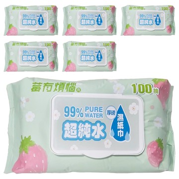 莓有煩惱 超純水濕紙巾 掀蓋包 100抽  6套  1個裝  40g